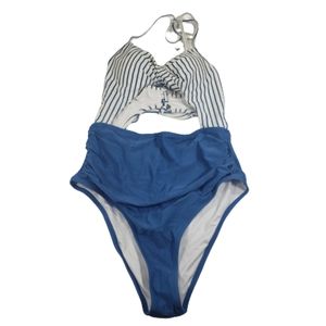 Cupshe one piece swimsuit bathing suit monokini blue white open middle s…